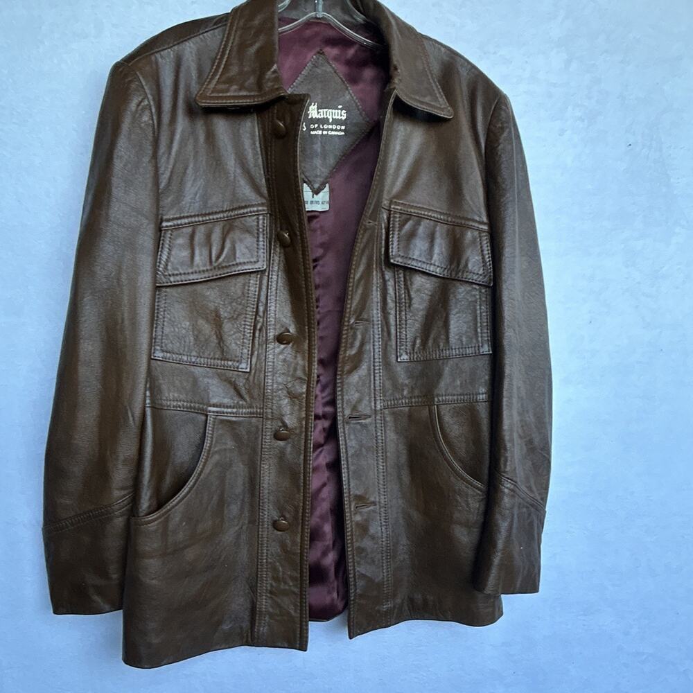 Vintage 1970s brown leather safari/ranch jacket by the brand Marquis of London